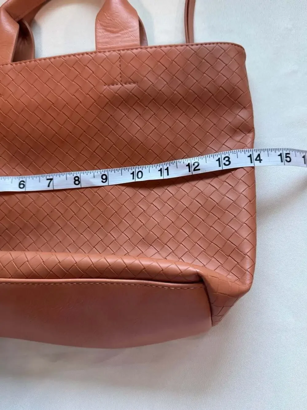 Woven Faux Leather Convertible Tote Satchel Crossbody Cognac Brown NWT